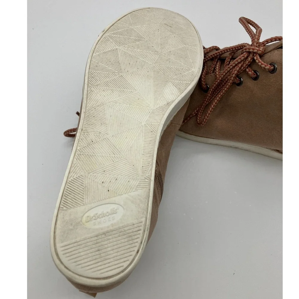 Dr. Scholls Suede Wedge Sneakers Tan Lace Up Side Zip Boots Womens 9.5M